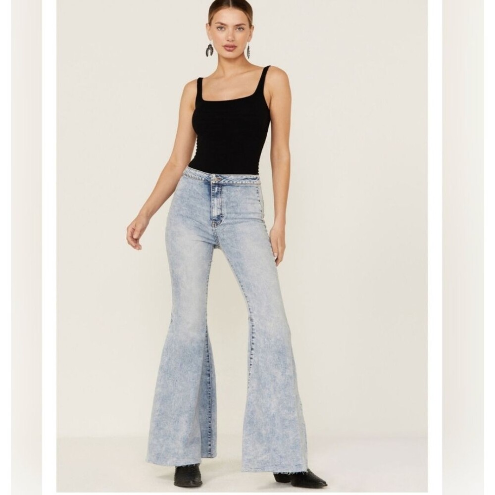 Free People Women's Just Float On Indigo Marble Flare Jeans Size 25